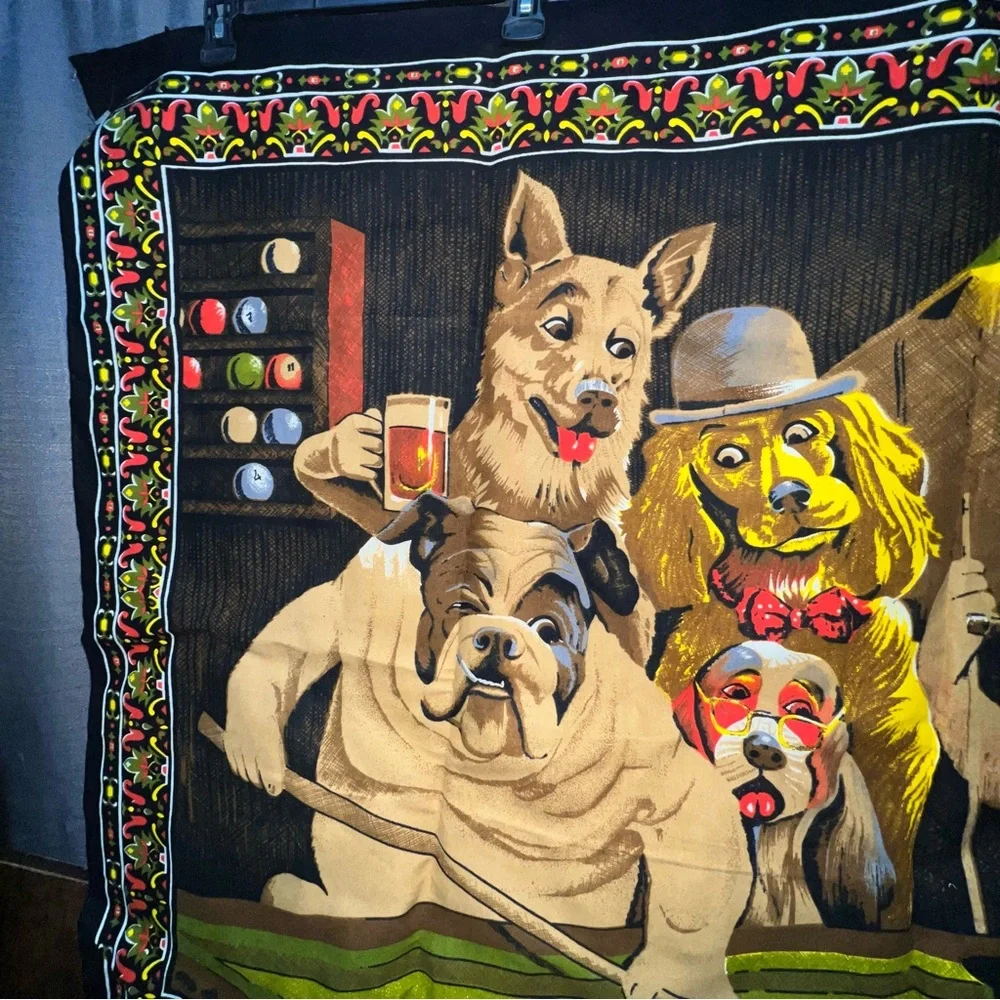 LARGE TAPESTRY Wall Decor DOGS PLAYING POOL 
